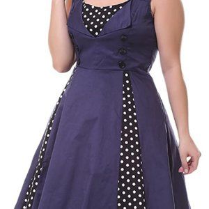 Navy Polka Dot Vintage-Inspired Swing Dress, Size Large